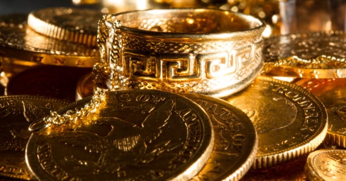 gold jewelry and coins
