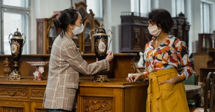 Woman inside an antique store