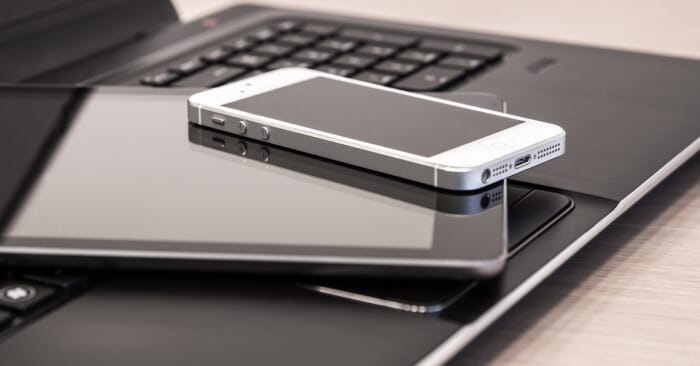 Electronic devices lying on a table