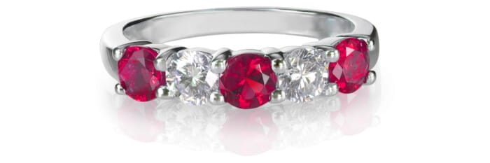 Ruby and diamond wedding anniversary band ring